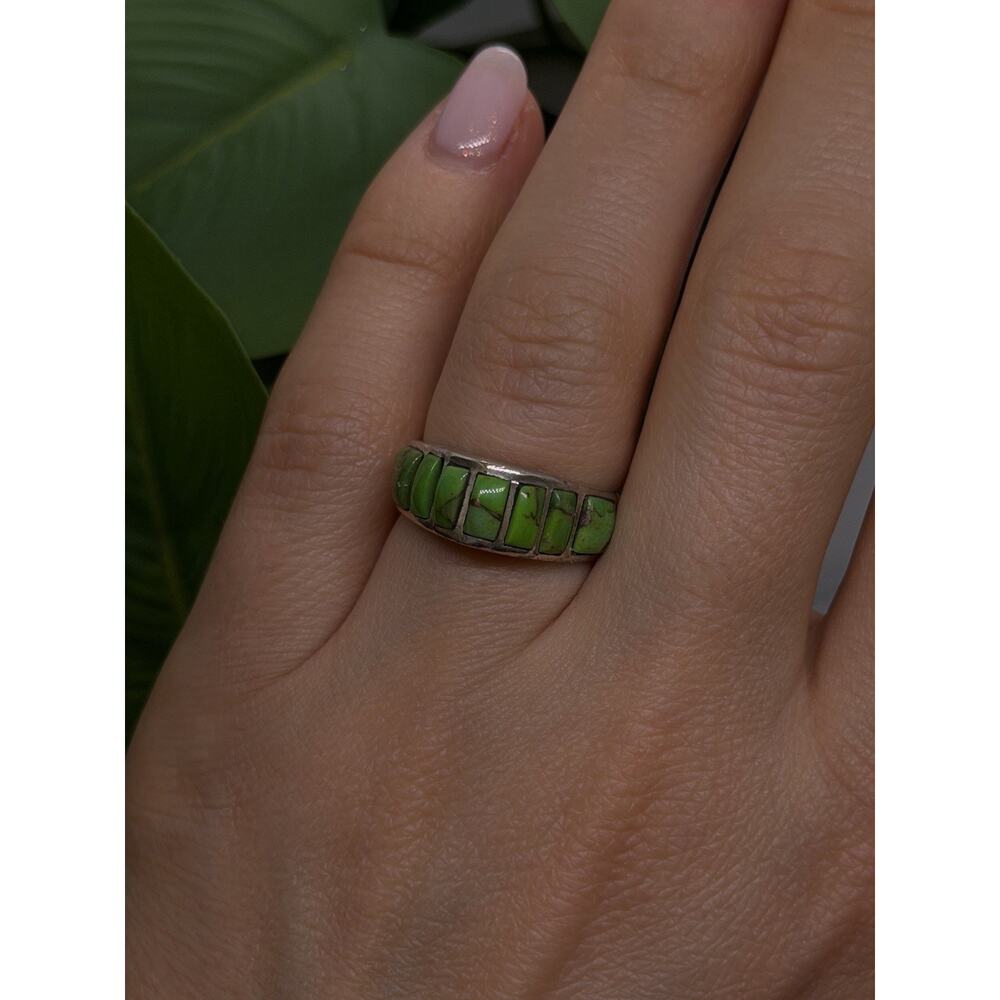 Vintage 925 Sterling Silver Green Turquoise Ring Size 7 - Picture 3 of 9